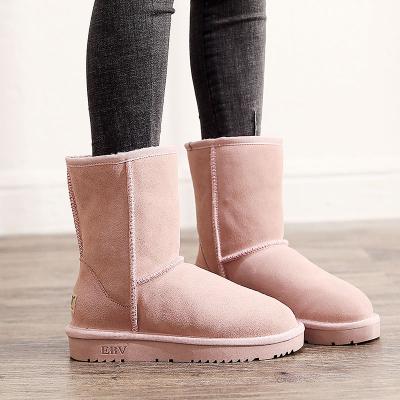 China Fashion Trend Women's Leather Warm Anti-ski Boots Mid-tube Plus Velvet Padded Bread Shoes Cotton Shoes for sale