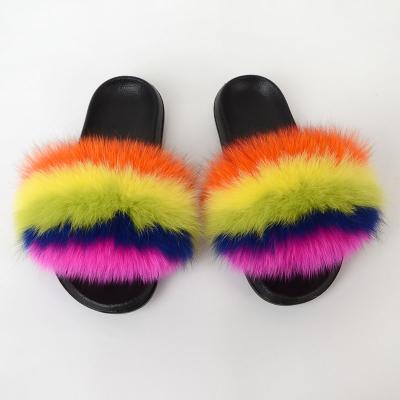 China 2021 Luxury Real Fox Fur Bedroom Slipper Designer Fur Slippers Quick-drying Fur Slippers For Women Lady for sale