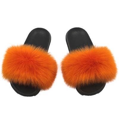 China Wholesale-Quick-Drying Big Slide Faux Fox Sandals Faux Fur Shoes Cheap Fur Slippers for sale