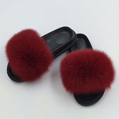 China Wholesale Durable Colored Fox Fur Women's Eva Beach Sandals Real Fur Slippers Flat Casual Shoes for sale