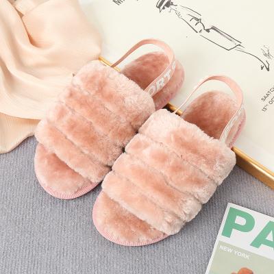 China Fashion Trend Plush Slippers Women Plus Size Lamb Hair Elastic Band One Word Plush Cotton Home Slippers for sale