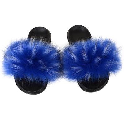 China Cheap Quick-drying Women's Raccoon Fur Slippers Wholesale Faux Fox Fur Sandals Fluffy Artificial Fur Slide Large for sale