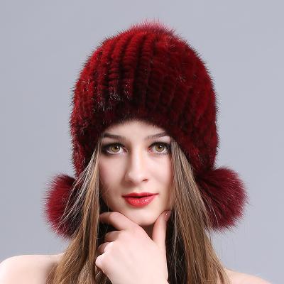 China JOINT Custom Ladies Knit Beanie Mink Fur Hat With Soft Fur Pom for sale