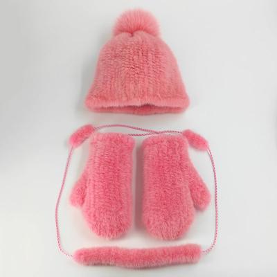 China Keeping Warm Hand Knitted Mink Fur Hat Soft Mink Fur Gloves Woman Winter Knitted Warm Hat And Gloves for sale