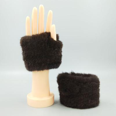 China Mink Fur Wrist Knitted Gloves Half Finger Warm Wristband Warmer Comfortable Winter Gloves for sale