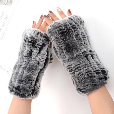 China Comfortable Real Rabbit Fur Gloves For Women Warm Winter Leather Knitted Wrist Fingerless Gloves for sale