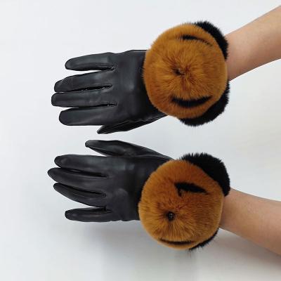 China Real Rex Rabbit Fur Gloves Women's Winter Warm Touch Screen Gloves Factory Outlet Single Sheepskin Gloves for sale