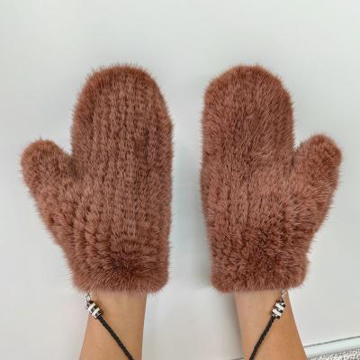 China Winter High Quality Comfortable Mink Knit Gloves With Soft Rope Women's Mink Fur Fingerless Gloves For for sale