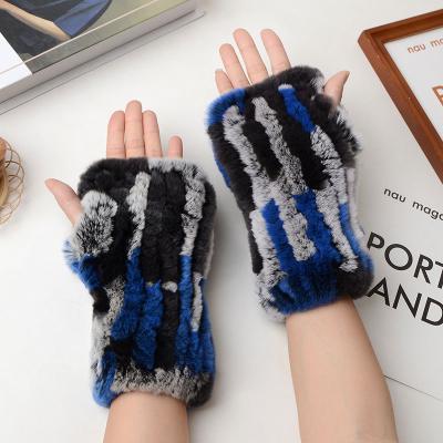 China Rex Rabbit Hair Half-Finger Computer Gloves Ladies Warm Fingerless Knitted Gloves Winter Women's Comfortable Real Fur Gloves for sale