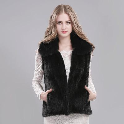 China Keep Warm Custom Black Mink Woven Vest With Fox Fur Collar for sale