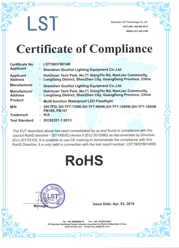 RoHS - Shenzhen Guohui Lighting Equipment Co., Ltd.