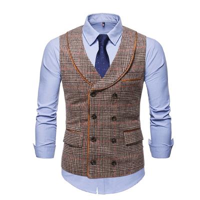 China Winter Style Casual British Waist Men's New Plaid Trim Collar Trim Waistcoat EXTERNAL USE Vest Double Breasted Vest for sale