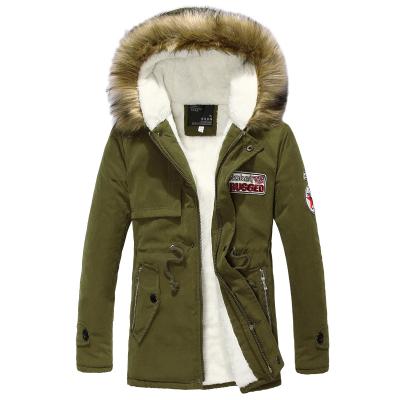 China Best Selling Raincoat Warm Fur Collar Badge Couple Thickened Pure Mid Length Cotton Plus Size Men's Coat for sale