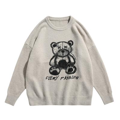 China Factory Autumn Winter New Bear Print High Quality Soft Skin-friendly Round Neck Breathable Loose Knit Long Sleeve Knit Sweater Men for sale