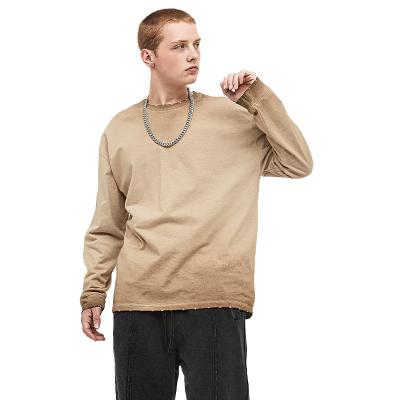 China New Autumn 100% Cotton Gradient Anti-wrinkle Long Sleeve Trendy Plain T-shirt Unisex Hoodies for sale