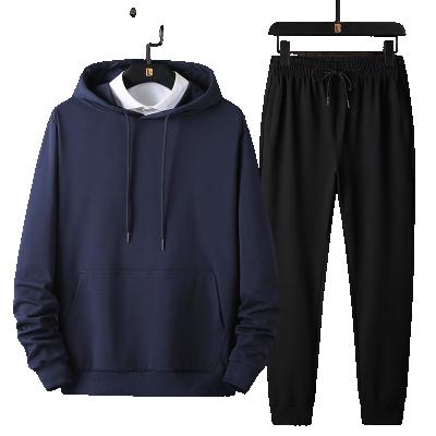 China Anti-wrinkle hoodie solid color warm oversized two-piece pants set plus size men's hoodies sportswear sets for man for sale