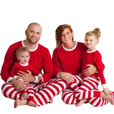 China Thermal Red White Stripes Plus Size Winter Long Sleeve Sleepwear Christmas Pajamas Family Two Piece Sets for sale