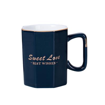 China Modern Design Sustainable Ceramic Mug Fashion Gold With Spoon Cup Gift Mug for sale