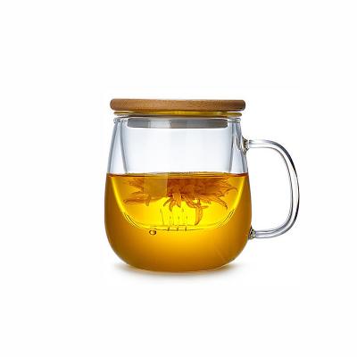 China Viable Tea Cup Household Flower Thickened Glass Tea Cup With Lid Filter Glass Cup for sale