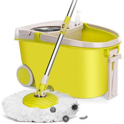 China 2022 Traditional Hot Selling S/S Easy Rotating Hand Press Broom Magic Broom And Bucket 360 Degree With Wheel for sale