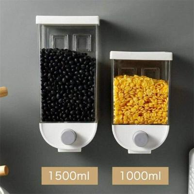 China Airtight Preservation 1.0-1.5L Cereal Container Wall Mount Dry Food Freshness Storage Saving Plastic Dispenser for sale