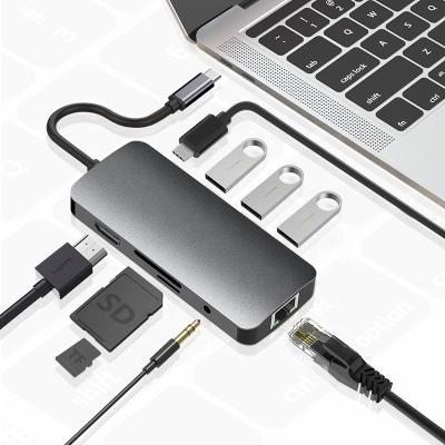 China Aluminum Alloy 9 in 1 USB C to 4K HDMI Hub with Gigabit Ethernet and More Multiport for MacBook Pro and More for sale