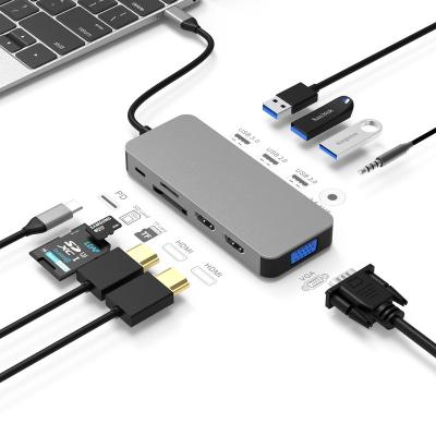 China Aluminum Alloy 10 in 1 USB C to Dual HDMI VGA Multiport Hub for MacBook Pro, iPad Pro and More for sale