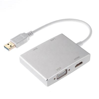 China Housing TPE+Aluminum Alloy 4 IN 1 USB to HDMI VGA DVI RJ45 Ethernet Video Adapter Converter for Multiple Monitors and Windows 7 8 10 and Mac OS X etc. for sale