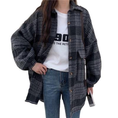 China New Arrival Girl Breathable Wool Coat Turn Down Collar Wool Jacket Women's Vintage Silhouette Plaid Jackets for sale