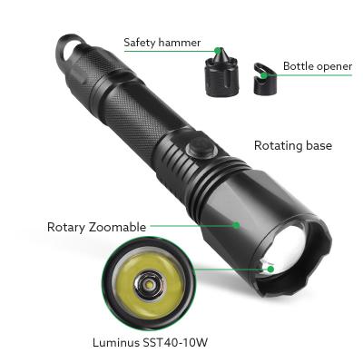 China Best SOS Function Emergency Light Emergency Light Rechargeable Torch With Hammer Emergency Torch For Home for sale