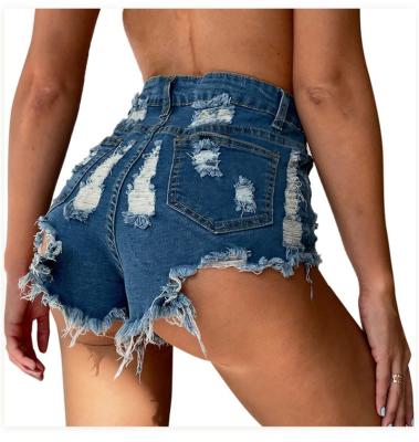 China 2022 Summer Breathable Fashion Ripped Stretch Half Shorts For Women Sexy Tight Stretchy High Waist Ripped Women Jean Shorts for sale