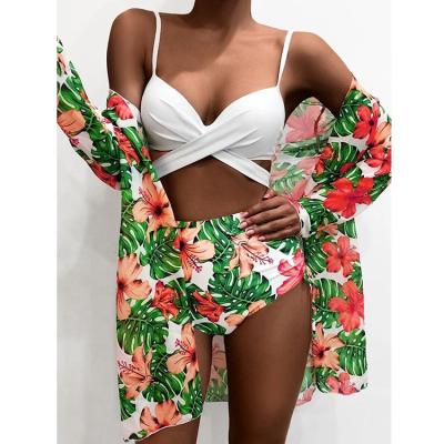 China Swimsuit 2022 Breathable Cover Up New Design Beach Wear Set Sexy Women's 3-Piece Bikinis Fitness Swimwear for sale