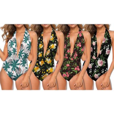 China Swimsuit 2022 Breathable Cover Up Sexy Women's Deep V Neck Floral Pattern Swimwear One Piece New Design Beach Wear for sale