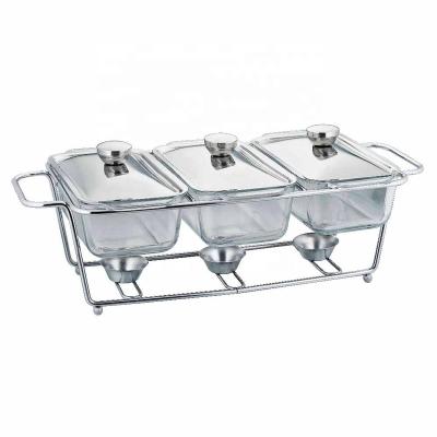 China Health Gold Stainless Steel 3pcs Food Warmer Chafing Dish/Soup Glass Warmer for sale