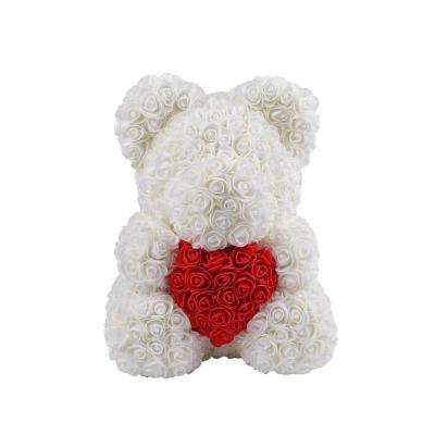 China With Heart Best Selling Rose Bear Artificial Teddy Bear 40cm Plastic Flower Rose With Heart For Valentine for sale