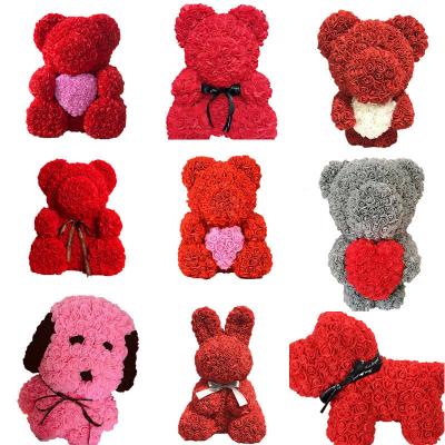 China 2021 Valentine's Day birthday party hot sale flower bear and rose bear 25cm tedd roses rose bear with box for sale