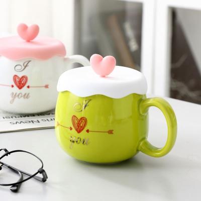 China Viable Style Ceramic Mug With Lid Spoon Couple Custom Logo Ceramic Cup Ceramic Mug for sale