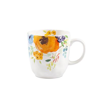 China Sustainable Wholesale Ceramic Coffee Mug With Flower Pattern Slim Designers Gift Mug for sale