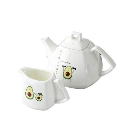 China New Viable Bone China 3-Pcs Coffee Set With Cute Fruit Logo Ceramic Tea Set for sale