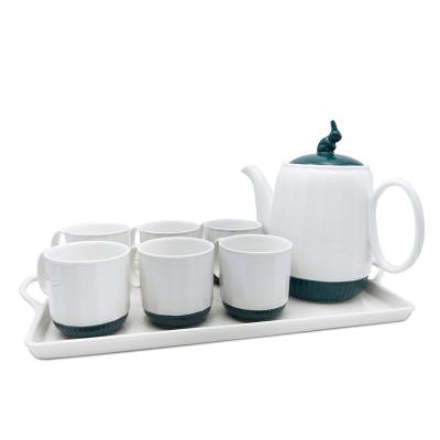 China Viable White Coffee Exquisite Gift Set Ceramic Tea Set With Teapot, Serving Trays And 6oz Cups for sale