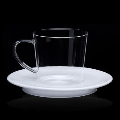 China Sustainable Style Minimalist Custom Glass Tea Cup With Coffee Mug With Ceramic Saucer For Coffee for sale