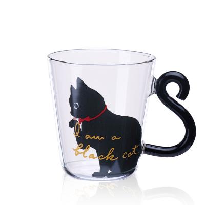 China Sustainable Creative Custom Cat Cup & Milk Water Cup Applique Glass Mug for sale