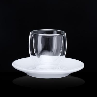 China Viable reusable 85ml chear coffee cup saucer glass set and white coffee saucer for sale