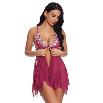 China Newest custom made sexy women's sexy lingerie nightgown Front Closure Night Dress Lace V-neckline see dress for sale