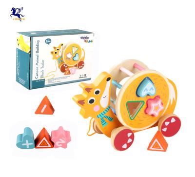 China Children's puzzle wooden cartoon drag car toddler boy and girl hand pull snail hedgehog trailer animal toy WZ-11942 for sale