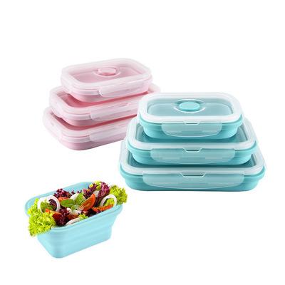 China High Temperature Resistant Microwavable Silicone Bento Box Silicone Fresh-Keeping Collapsible Lunch Box Set Of 3 Pcs for sale