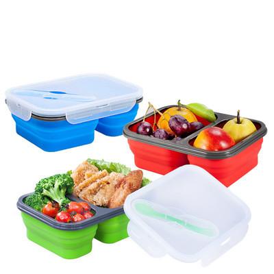 China Good Quality Microwavable Silicone Collapsible Bento Box Lunch Box Silicone Collapsible With 2 Compartments for sale