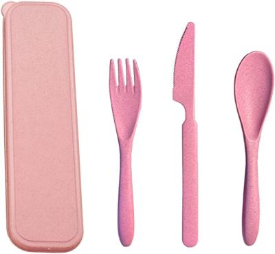 China Sustainable Biodegradable Spoon Fork Knife Set Portable Wheat Straw Tableware Dinnerware Cutlery Set Camping Set for sale