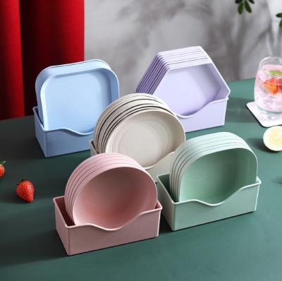 China Sustainable Tableware Straw Household Table Bone Trash Tray Storage Boxes Dinnerware 4 Color Wheat Sets for sale