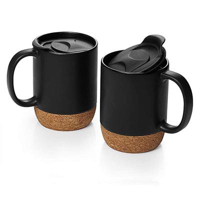 China Viable Wholesale Custom Black Sublimation Ceramic Coffee Mug Logo Print Matte Plain White With Cork Bottom Cups Matt Tea Mug With Lid for sale